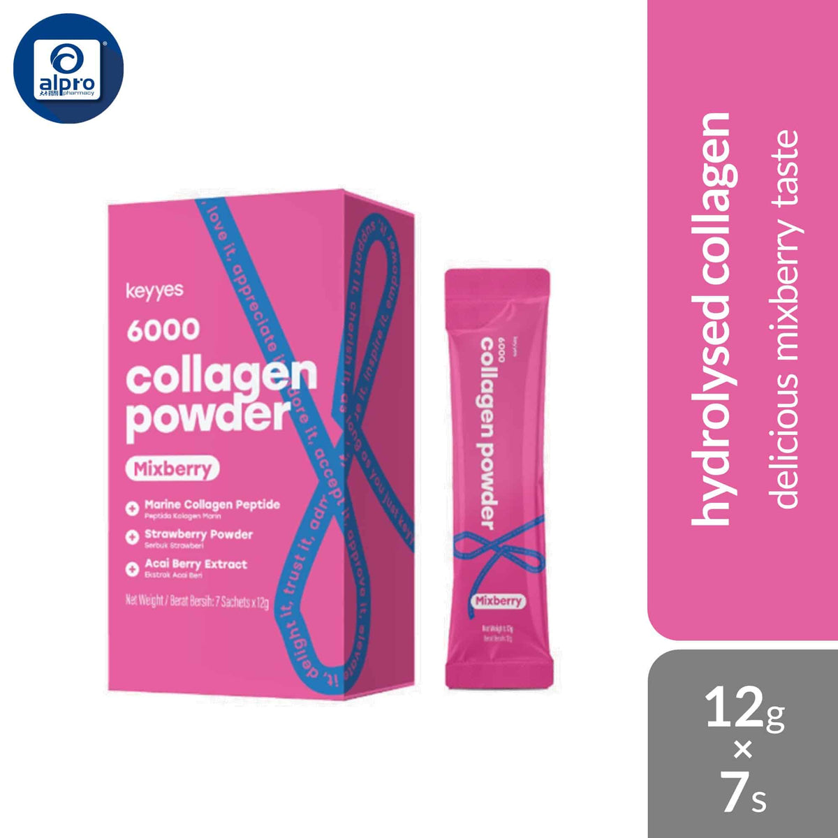 Keyyes Mixberry Collagen Healthy Skin Glow 12g ×7s | Delicious Mixberry Taste