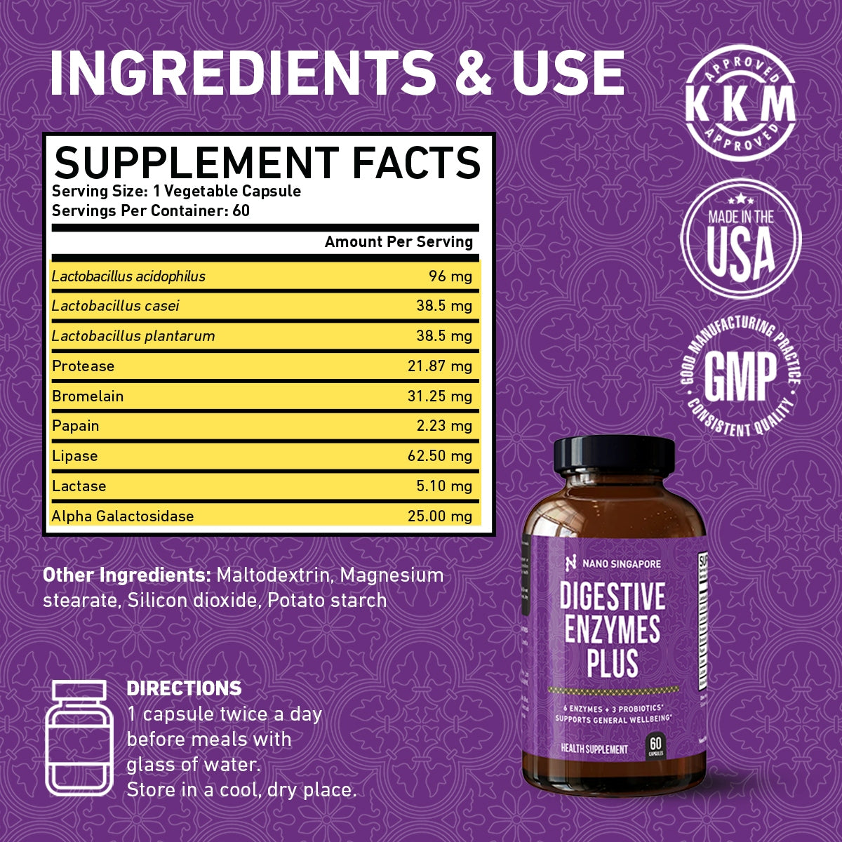 Nano Singapore Digestive Enzymes Formula 60s | May Relief Stomach Discomfort