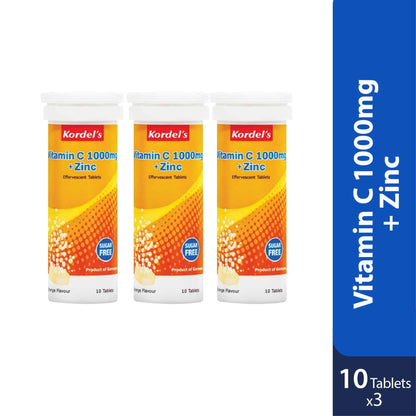 Kordels Vitamin C 1000mg + Zinc Effervescent (Orange) 3x10s | For Immunity