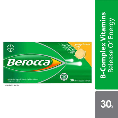 Berocca Performance Mango Effervescent Tablets with Vitamin C 30s | Helps Reduce Tiredness and Fatigue