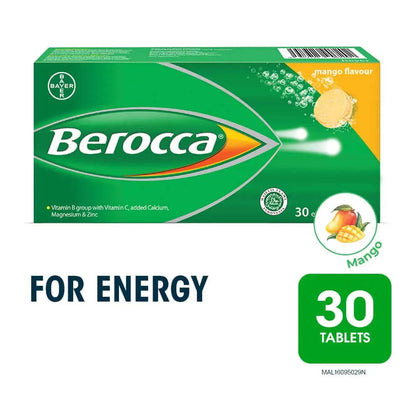 Berocca Performance Mango Effervescent Tablets with Vitamin C 30s | Helps Reduce Tiredness and Fatigue