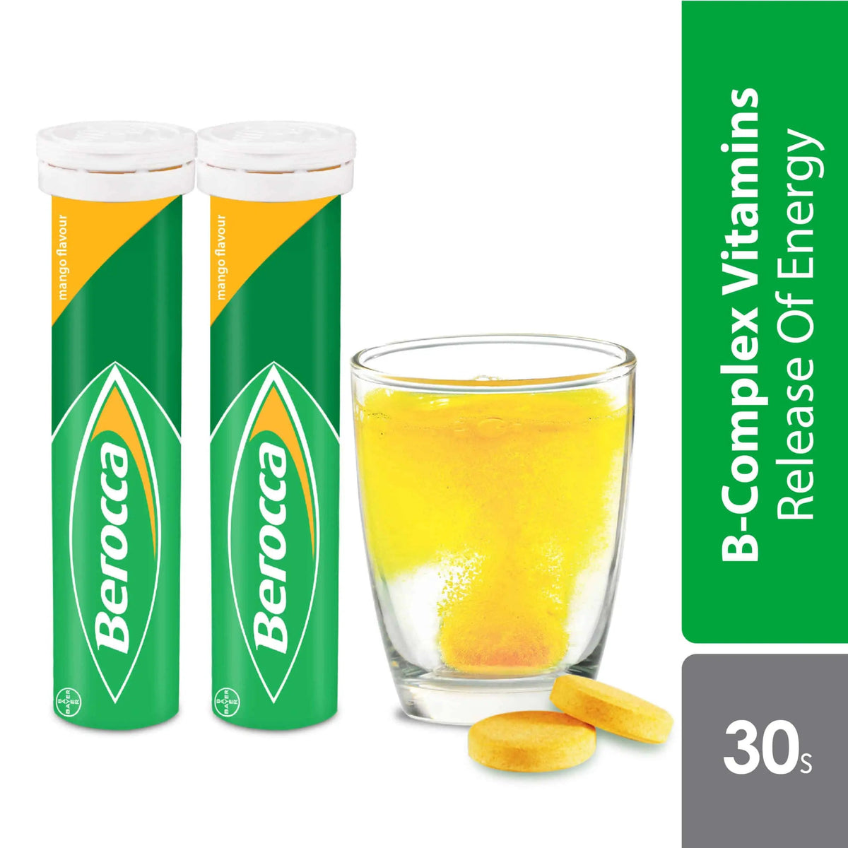 Berocca Performance Mango Effervescent Tablets with Vitamin C 30s | Helps Reduce Tiredness and Fatigue