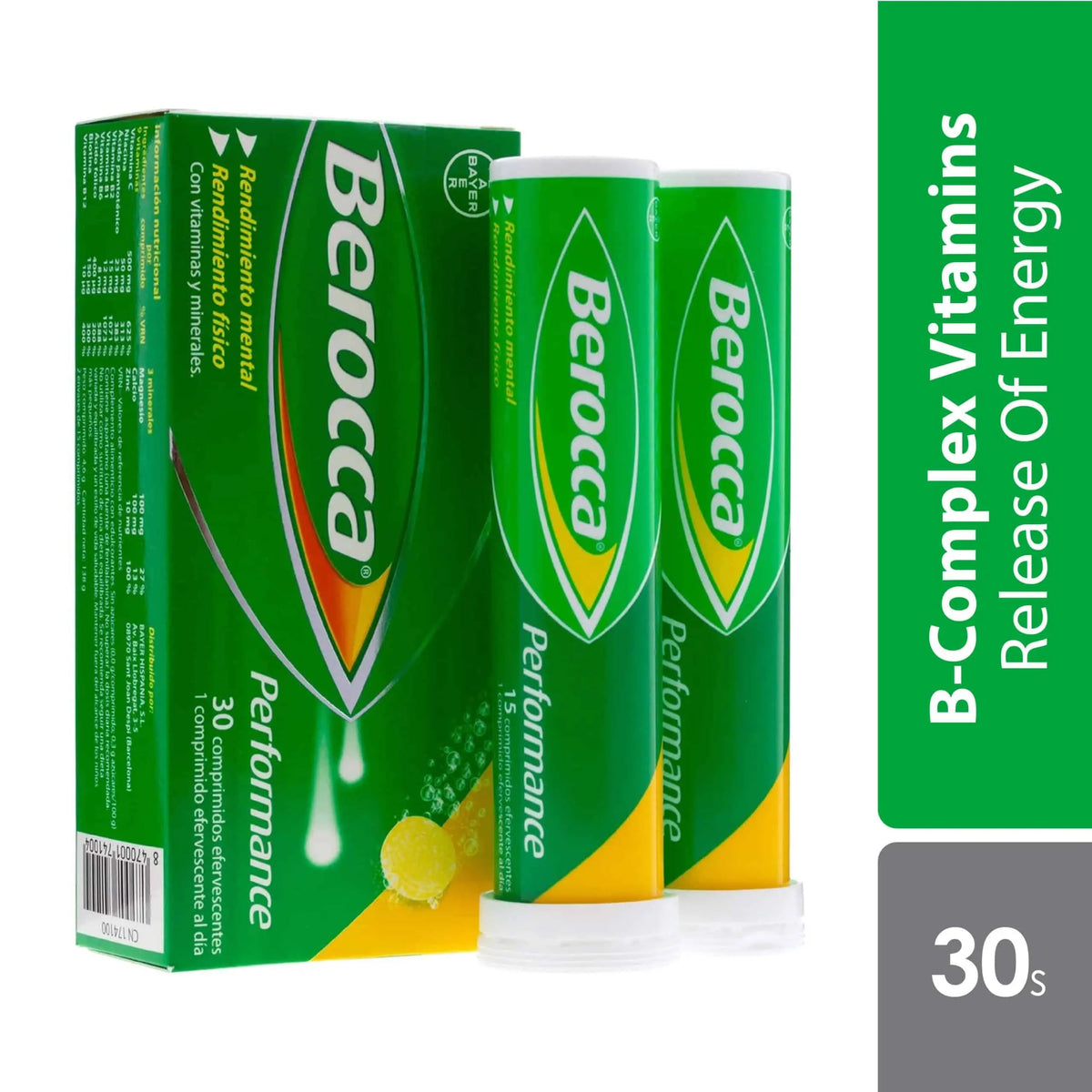 Berocca Performance Mango Effervescent Tablets with Vitamin C 30s | Helps Reduce Tiredness and Fatigue