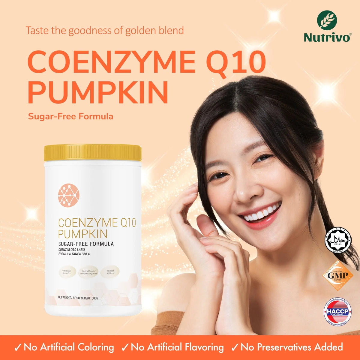 Nutrivo Premium Coenzyme Q10 Pumpkin Nutrition drink (Sugar Free) 500g | For Heart Health & Antioxidants