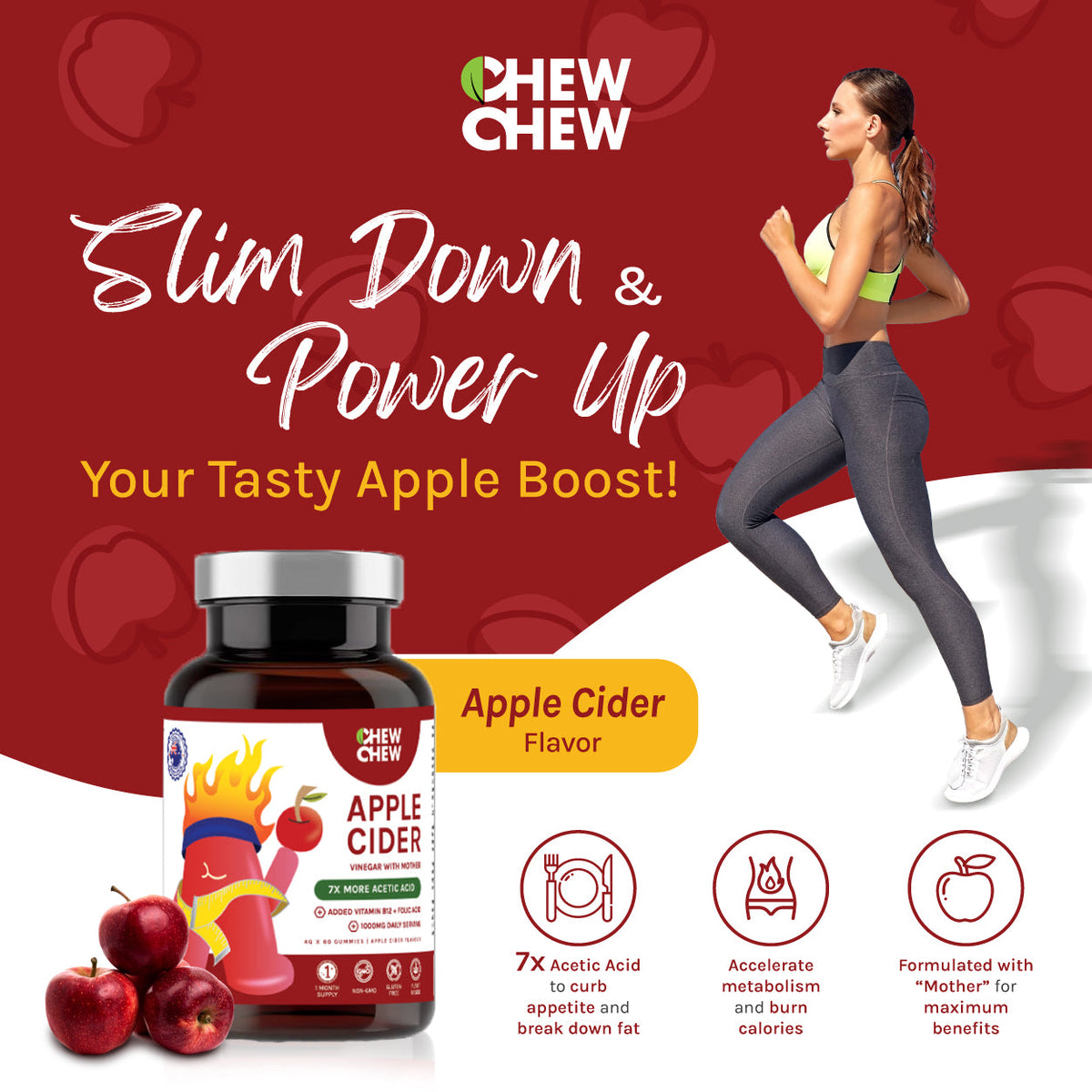 Chew Chew Apple Cider Vinegar Adult Gummies 60s |  Effective Fat Burner