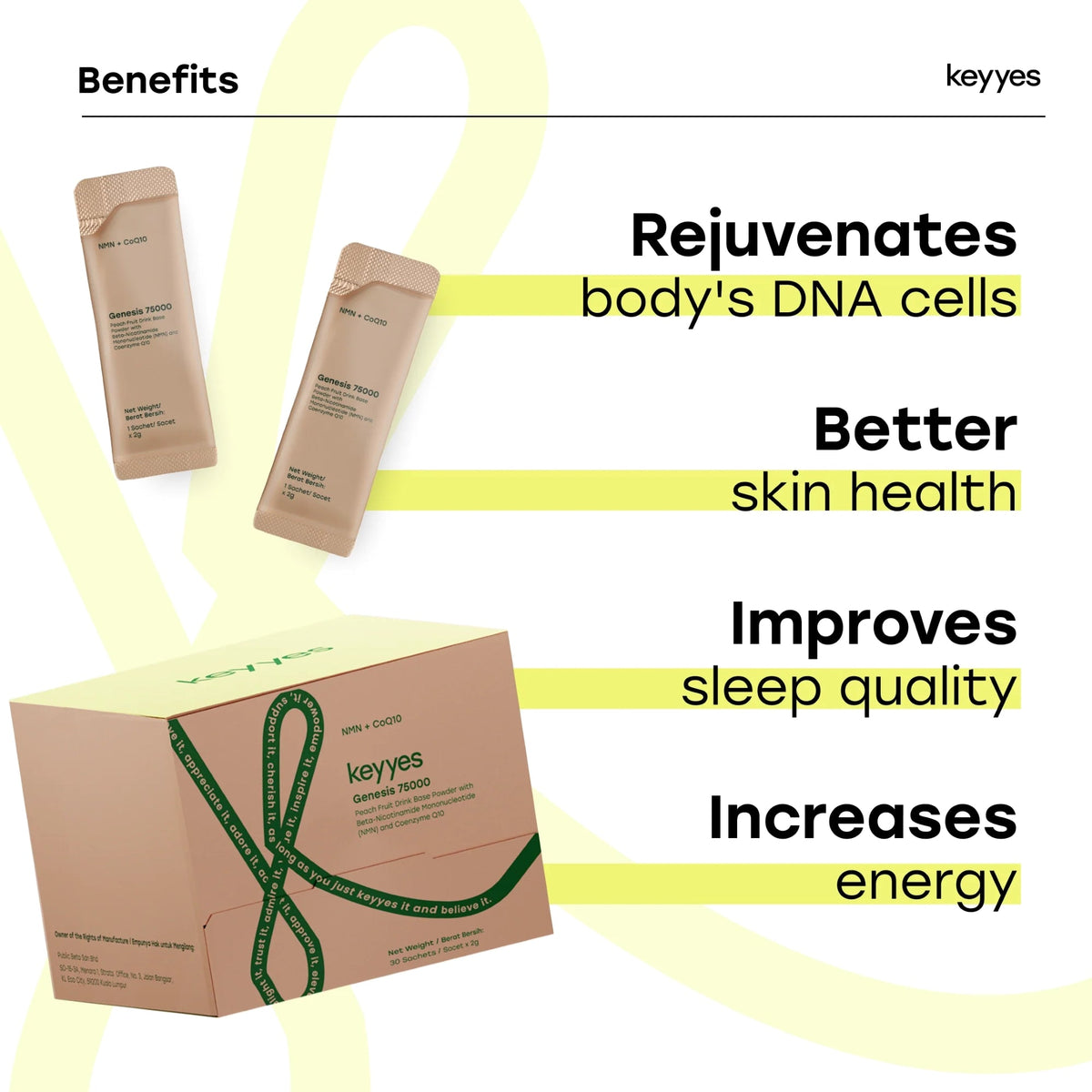 Keyyes Genesis 75000 NMN + CoQ10 (2g ×30s) | Anti-aging Supplement