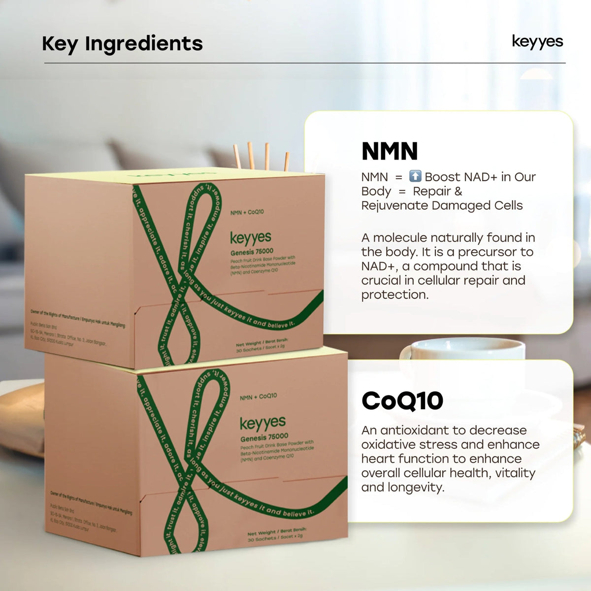 Keyyes Genesis 75000 NMN + CoQ10 (2g ×30s) | Anti-aging Supplement